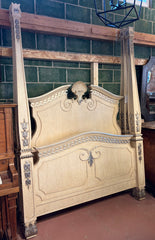 Queen Bed Frame, Off White with Silver Detail, Sku: 033301