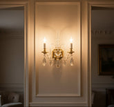 Schönbek Wall Light, Chrystal, Brass, Two Candle Lights, Ornate, Traditional, Sku: 033302