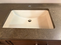 Corner Bathroom Vanity, Kohler Sink, Light Brown Stain, Stone Top, Silver Hardware, Sku: 033310