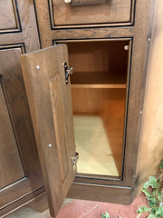 Corner Bathroom Vanity, Kohler Sink, Light Brown Stain, Stone Top, Silver Hardware, Sku: 033310