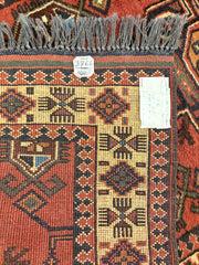Antique / Vintage 100% Wool Runner Heriz Karajeh Persian Rug in Rust, Blue, Ivory, Black, Sku: 033320