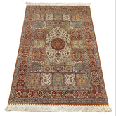 Area Silk Rug, Traditional in Style Hand Knotted Rust, Peach on Beige Ground, Sku: 033245