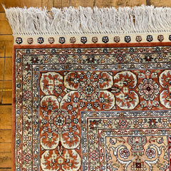 Area Silk Rug, Traditional in Style Hand Knotted Rust, Peach on Beige Ground, Sku: 033245