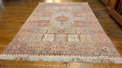 Area Silk Rug, Traditional in Style Hand Knotted Rust, Peach on Beige Ground, Sku: 033245