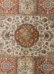 Area Silk Rug, Traditional in Style Hand Knotted Rust, Peach on Beige Ground, Sku: 033245