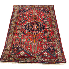 Area Rug, 100% Wool Persian Heriz Rug Bright Red, Taupe, Navy, Sku: 033321