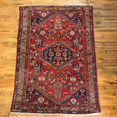Area Rug, 100% Wool Persian Heriz Rug Bright Red, Taupe, Navy, Sku: 033321