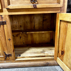 Pine Hutch, Large, Two-Piece Bookshelf top & Cabinet Bottom Made in Mexico, Iron Hardware