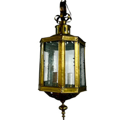 Brass Pendant Hanging Light, Vintage, Poured Glass, Two Candle Light