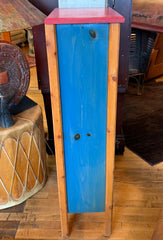 Cabinet, Pinewood, Red Chili Pepper Painted Front, Narrow, Four Shelves, Sku: 033338