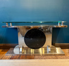 Console Table Stainless Steel, Glass and Marble Design, Sku: 033094