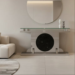 Console Table Stainless Steel, Glass and Marble Design, Sku: 033094