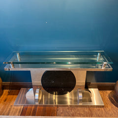 Console Table Stainless Steel, Glass and Marble Design, Sku: 033094