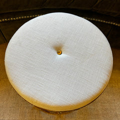 Jonathan Adler Maxim White Linen Tuffet Side Table, Brass Frame