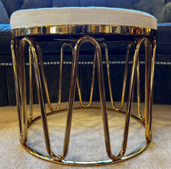 Jonathan Adler Maxim White Linen Tuffet Side Table, Brass Frame