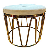 Jonathan Adler Maxim White Linen Tuffet Side Table, Brass Frame