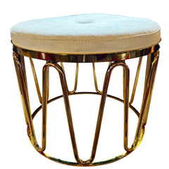 Jonathan Adler Maxim White Linen Tuffet Side Table, Brass Frame
