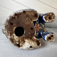 Asian Porcelain Blue Dog, Hand Painted on Wood Stand, Vintage