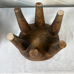 Asian Porcelain Blue Dog, Hand Painted on Wood Stand, Vintage