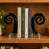 Glass Swirl Sculpture Book Ends, in Dark Aqua Blue, Pair, sku: S32170