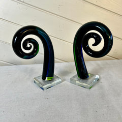 Glass Swirl Sculpture Book Ends, in Dark Aqua Blue, Pair, sku: S32170