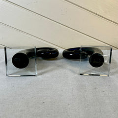 Glass Swirl Sculpture Book Ends, in Dark Aqua Blue, Pair, sku: S32170