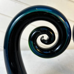 Glass Swirl Sculpture Book Ends, in Dark Aqua Blue, Pair, sku: S32170