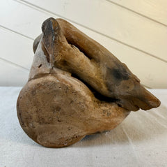 Primitive Small Clay Boy Statue, Vintage, w/ Wood Block Stand