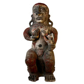 Primitive Female Clay Figure Statue with Cat