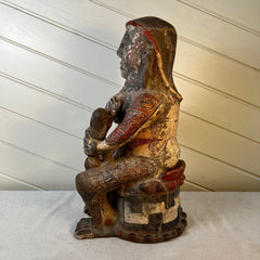 Primitive Female Clay Figure Statue with Cat