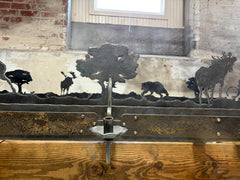 Extra Large Pot Rack Hanging Light: Handcrafted Steel Tree, Animal Motif, 6 Candlestick Lights, 3 Can Lights, sku: 033421