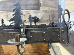 Extra Large Pot Rack Hanging Light: Handcrafted Steel Tree, Animal Motif, 6 Candlestick Lights, 3 Can Lights, sku: 033421