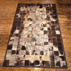 Hair on Hide Patchwork Area Rug, Taupe & Brown, Leather Edge Trim, Sku 033233