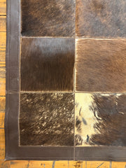 Hair on Hide Patchwork Area Rug, Taupe & Brown, Leather Edge Trim, Sku 033233