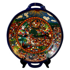 Mexican Platter, Hand Painted on Wood Stand
