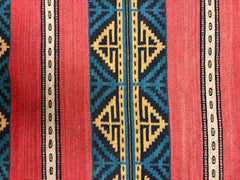 Mexican Indian Wool Area Rug, 100% Wool, Hand Crafted, Black, Green, Brick Red, Yellow, Sku: 033417