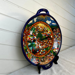 Mexican Platter, Hand Painted on Wood Stand