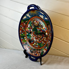 Mexican Platter, Hand Painted on Wood Stand