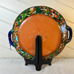Mexican Platter, Hand Painted on Wood Stand