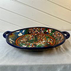 Mexican Platter, Hand Painted on Wood Stand