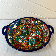 Mexican Platter, Hand Painted on Wood Stand