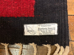 Mexican Indian Wool Area Rug, 100% Wool, Hand Crafted, Black, Green, Brick Red, Yellow, Sku: 033417