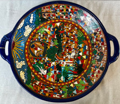 Mexican Platter, Hand Painted on Wood Stand
