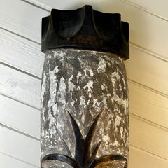Primitive Gray Wooden Mask, Hand Carved, Wall Art,Vintage
