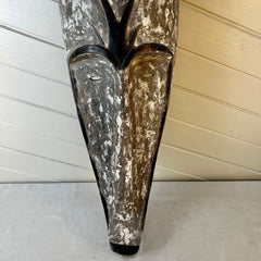 Primitive Gray Wooden Mask, Hand Carved, Wall Art,Vintage