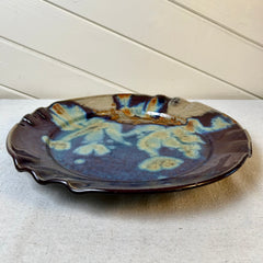 Blue & Green Glazed Ceramic Plate, Handmade, sku: S32288