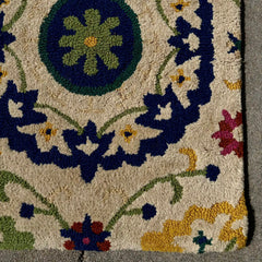 Wool Area Rug, Pile and Looped, Floral, Bright Colors, Blue, Green, Yellow, Pink, Cream, Sku: 033557