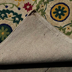 Wool Area Rug, Pile and Looped, Floral, Bright Colors, Blue, Green, Yellow, Pink, Cream, Sku: 033557