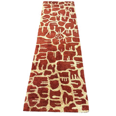 Runner Rug, Tribal Animal Shape Motif, Wool Blend, Rust and Tan, sku: S32432