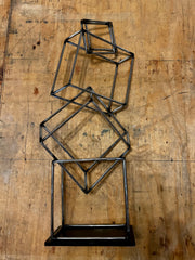 Chrome Abstract Art Sculpture With 4 Squares With Black Stand